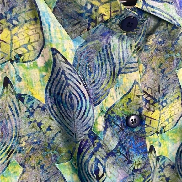 100% Tencel Tropical Hawaiian Shirt Blue Green Button Down Men L - Picture 4 of 9